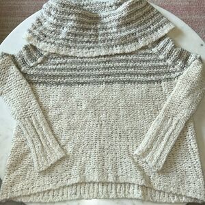 Free people oatmeal and gray wool knit oversized cowl neck sweater‎ size XS